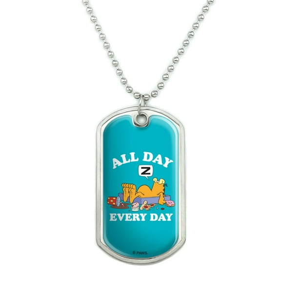 Garfield All Day Every Day Military Dog Tag Pendant Necklace with Chain