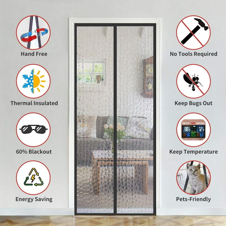 Insulated Door Curtain Magnetic Thermal - 36x82 inch Insulated Door Cover  for Winter Doorways Keep Cold/Heat Out Stop Wind Self-Closing for Air  Conditioner Room…