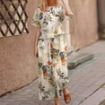 thumbnail image 2 of WRKEKC Two Piece Sets for Women, Casual Outfits for Women, Ladies' Casual Linen Boho Floral Print Short Sleeve Shirt and Wide Leg Pants 2 Piece Outfits Sets, 2 of 4