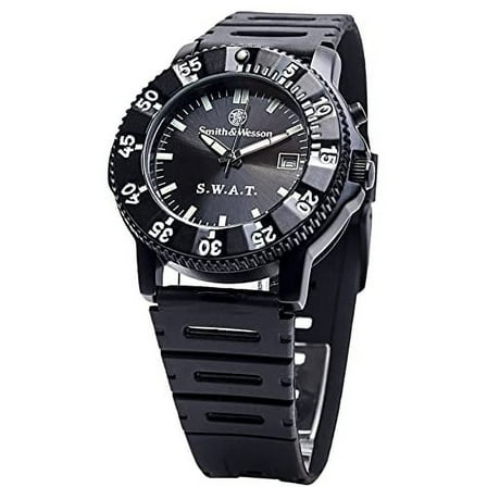 Mens SWAT Watch with Black Rubber Strap
