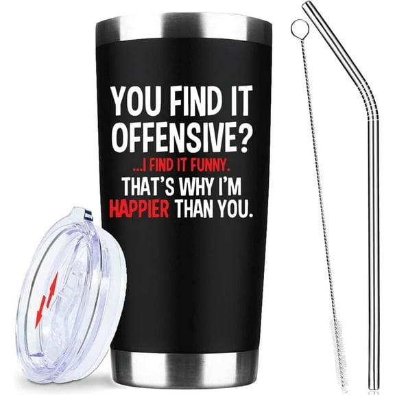 You Find It Offensive I Find It Funny 20 Oz Insulated Tumblers with Lid & Straw | Double Wall Stainless Steel Vacuum Wine Tumbler Coffee Mug | Novelty Birthday Christmas Gifts Idea (Black)