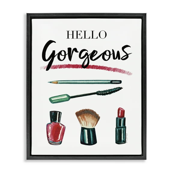 Stupell Industries Hello Gorgeous with Makeup Beauty & Fashion Painting Black Floater Framed Art Print Wall Art, 17 x 21