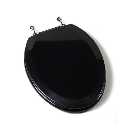 - Black Deluxe Elongated Wood Toilet Seat With Chrome Hinges