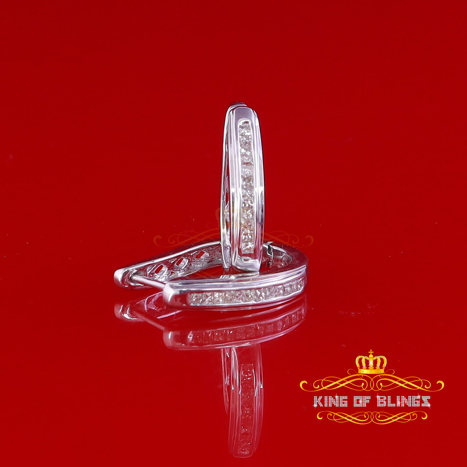 King of Bling's 0.33ct Diamond 925 Sterling Silver White Hoop Stud Earrings For Men's / Women's