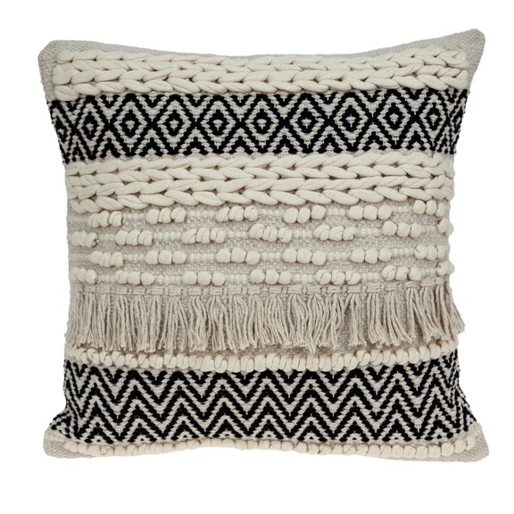Parkland Collection Shaggy Bohemian Beige Down Filled Throw Pillow
