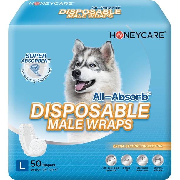 Envoltura para perros HONEY CARE All-Absorb A24 para hombre, grande, 50 unidades