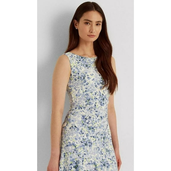 Ralph Lauren Floral Sleeveless Jersey Dress in Cream Blue Size 0P 0 P