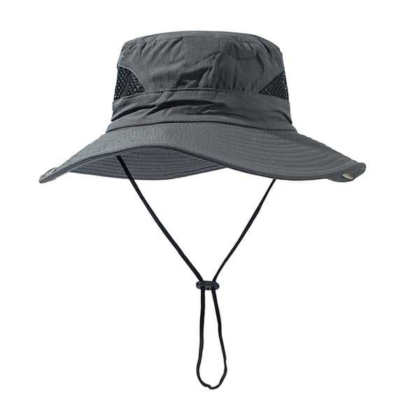 Fishing Hat for Mens Sun Hat Wide Brim Bucket Hat Mesh Boonie Hat with Chin Strap, Summer Lightweight Hiking Outdoor Cap for Beach Gardening Dark Graya One Size