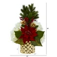 thumbnail image 3 of Nearly Natural 18in. Hydrangea, Poinsettia, Berry and Pine Artificial Arrangement in Gold Vase, 3 of 3