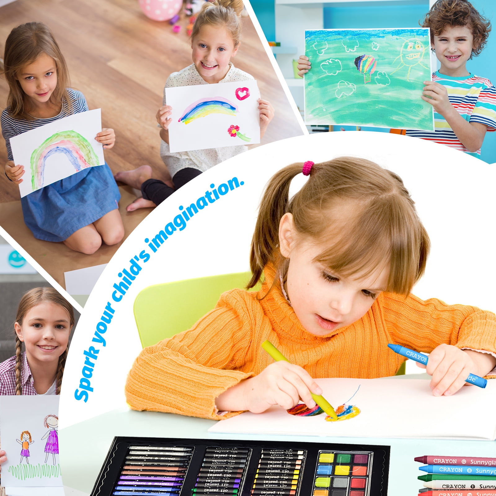 Bibana 185 Pieces Drawing Art Set，Double Sided Trifold Easel Art Box with Oil Pastels, Crayons, Colored Pencils, Markers, Paint Brush, Watercolor Cakes, Sketch Pad (Black Art Supplies)