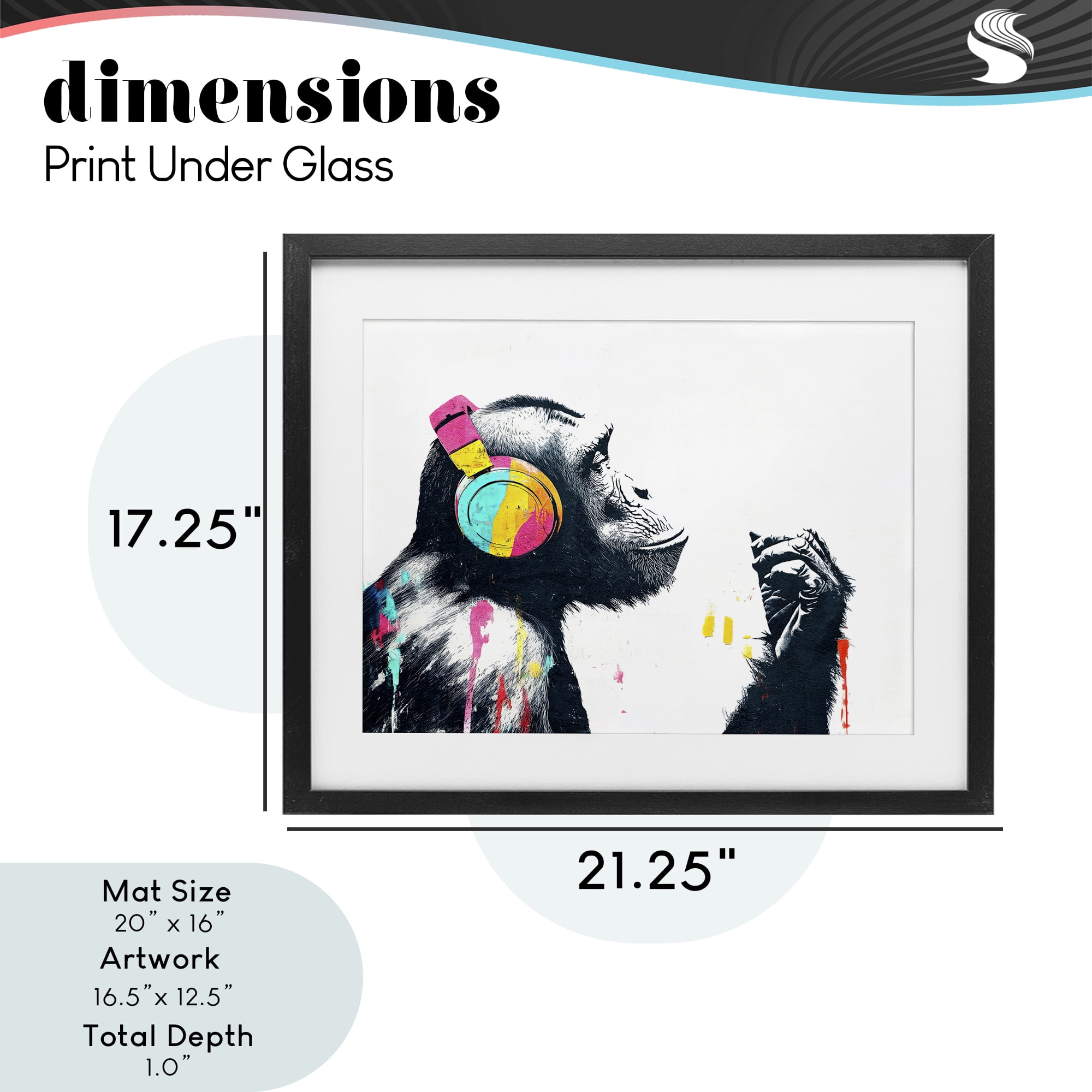 Stupell Industries Ape On Air Headphones Black Framed Print Under Glass, design by Svetlana Aleynikova