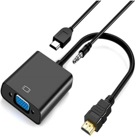 4XEM HDMI to VGA Adapter with Power and 3.5mm Audio Cable, Black