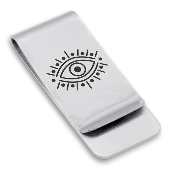 Stainless Steel Nazar Evil Eye Good Luck Charm Classic Slim Money Clip Credit Card Holder