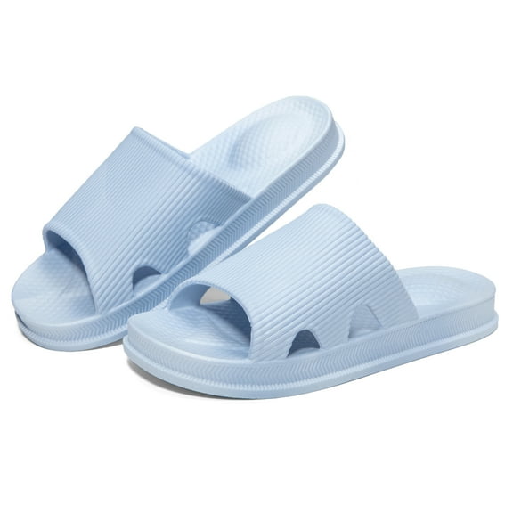 Slippers for Women Quick Drying Non-Slip Open Toe Soft Cushioned Thick Slippers, Shower House Sandals for Indoor & Outdoor, Sky Blue