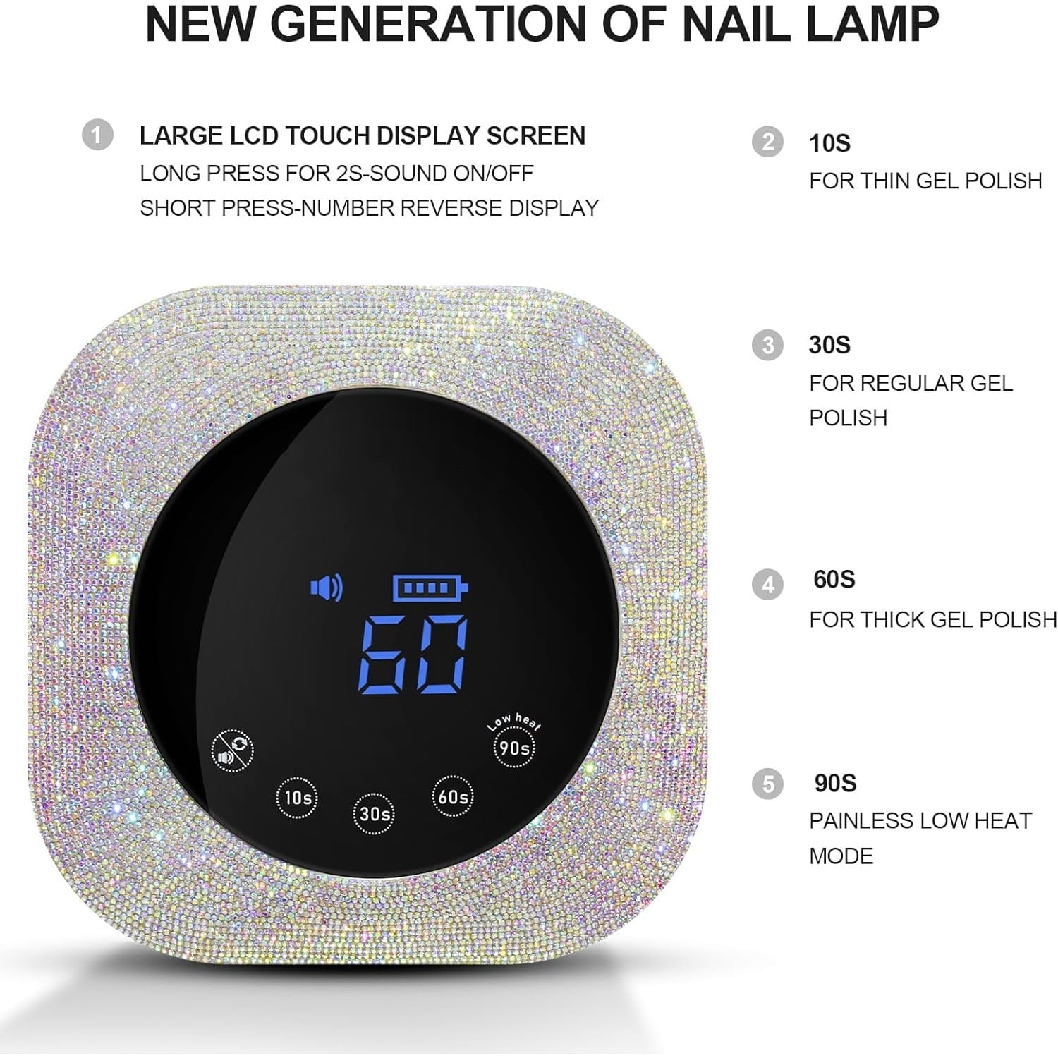 UV LED Nail Lamp, 54W Rechargeable Cordless Nail Lamp Nail Dryer Gel Polish UV Nail Light with 4 Timer Setting, Professional Quick Dry Curing Lamp with Display Auto Sensor for Salon & Home