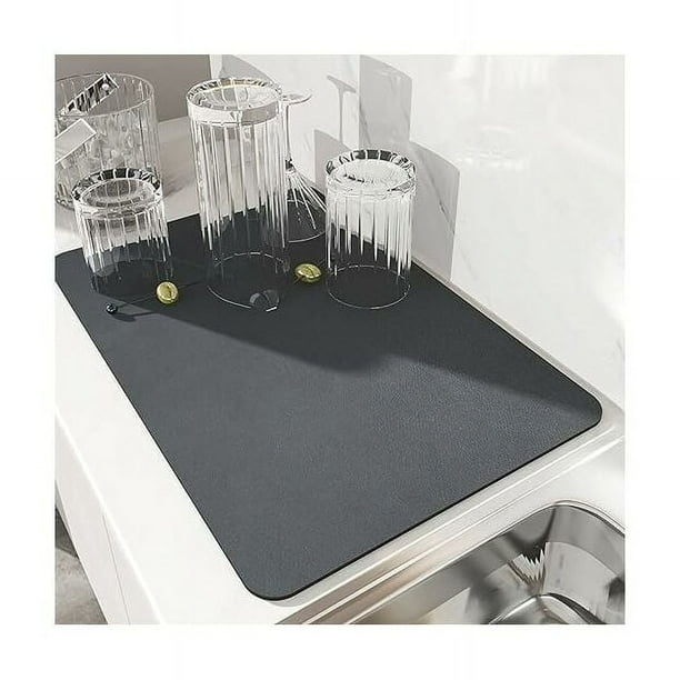 Alfombrilla para secar platos superabsorbente de secado rápido, almohadilla para secar manchas con respaldo de goma antideslizante para encimera de cocina, gris, 40 x 30 cm, espuma de goma de
