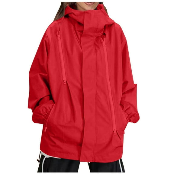 GigrtiJin Women鈥檚 Plus Size Waterproof Ski Jacket 3 in 1 Coat Hooded Zip up Windproof Long Sleeve Rain Coat with Pocket