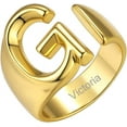 thumbnail image 1 of HAHDAXIA Gold Bold Initial Letter Open Ring Adjustable, GoldChic Jewelry Women Statement Rings Personalised Engraved Womenu2019s Signet Ring for Party, 1 of 7