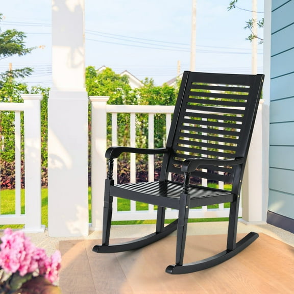 Sophia & William Outdoor Acacia Wood Nantucket Porch Rocking Chair - Black