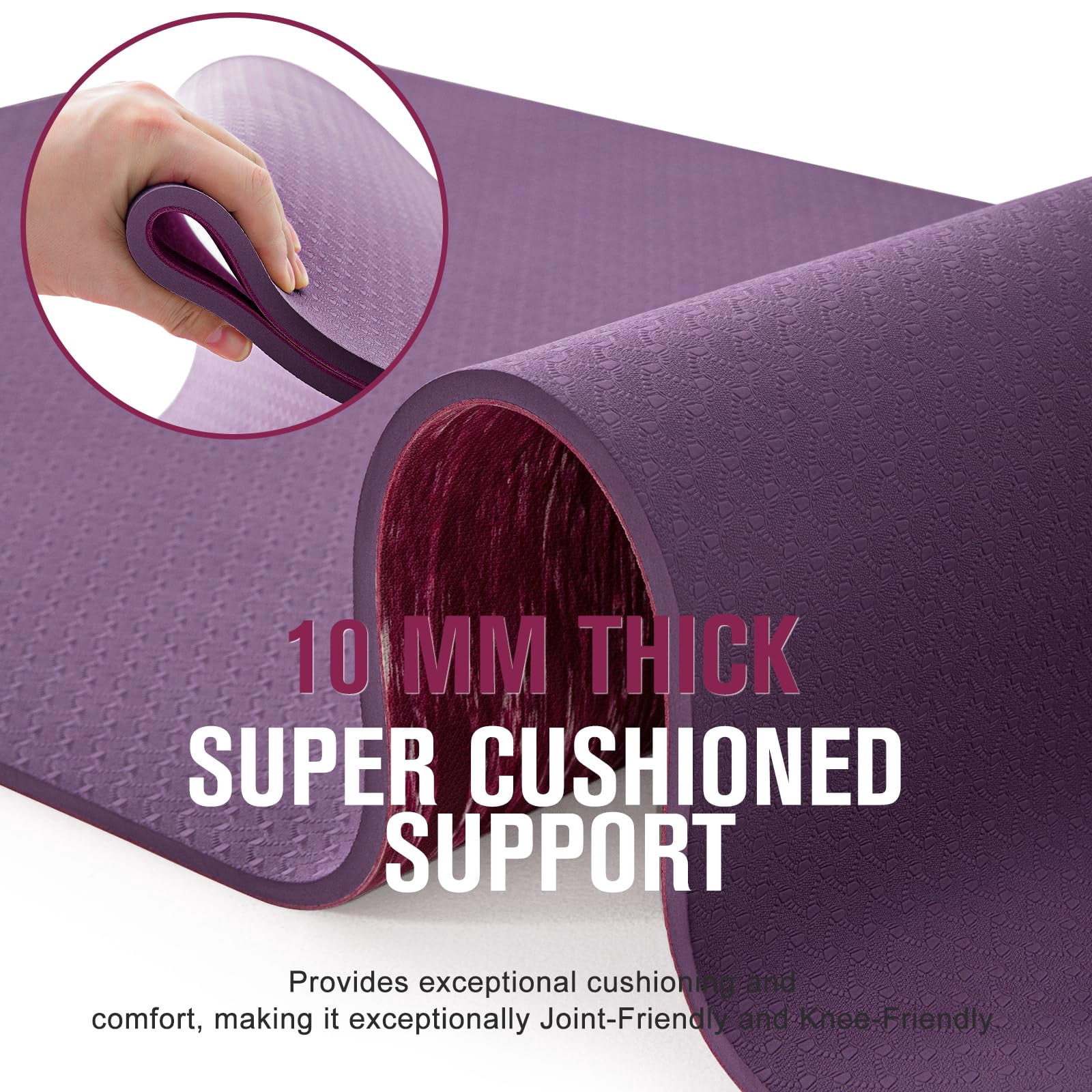 Umineux Extra Thick Yoga Mat, 10MM Non-Slip Natural Rubber and TPE, 72" x 24" x 0.4"
