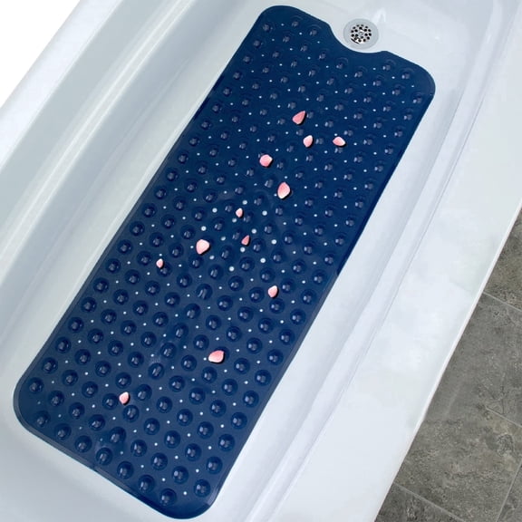 Tripumer Bathroom Tub Shower Mat 40 x 16 inch Non Slip Bathroom Tub Mats Shower Mats Extra Large Bathroom Tub Mats with Drain Holes and Suction Cups Navy
