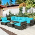 thumbnail image 2 of Costway 7PCS Patio Rattan Furniture Set Sectional Sofa Garden Turquoise Cushion, 2 of 11