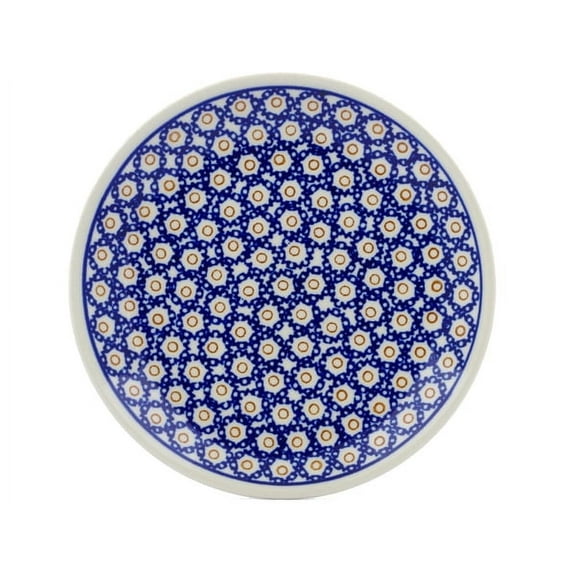 Polish Pottery 7½-inch Dessert Plate (Daisy Stamps Theme) Hand Painted in Boleslawiec, Poland Certificate of Authenticity