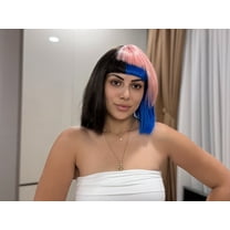 HPO Adult Womens Bob Wig | Black, Pink, & Blue Celebrity Wig | Premium Breathable Capless Cap, Synthetic Fiber