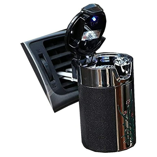 Amdohai Solar Carbon Fiber Vehicle Ashtray With LED Light Black
