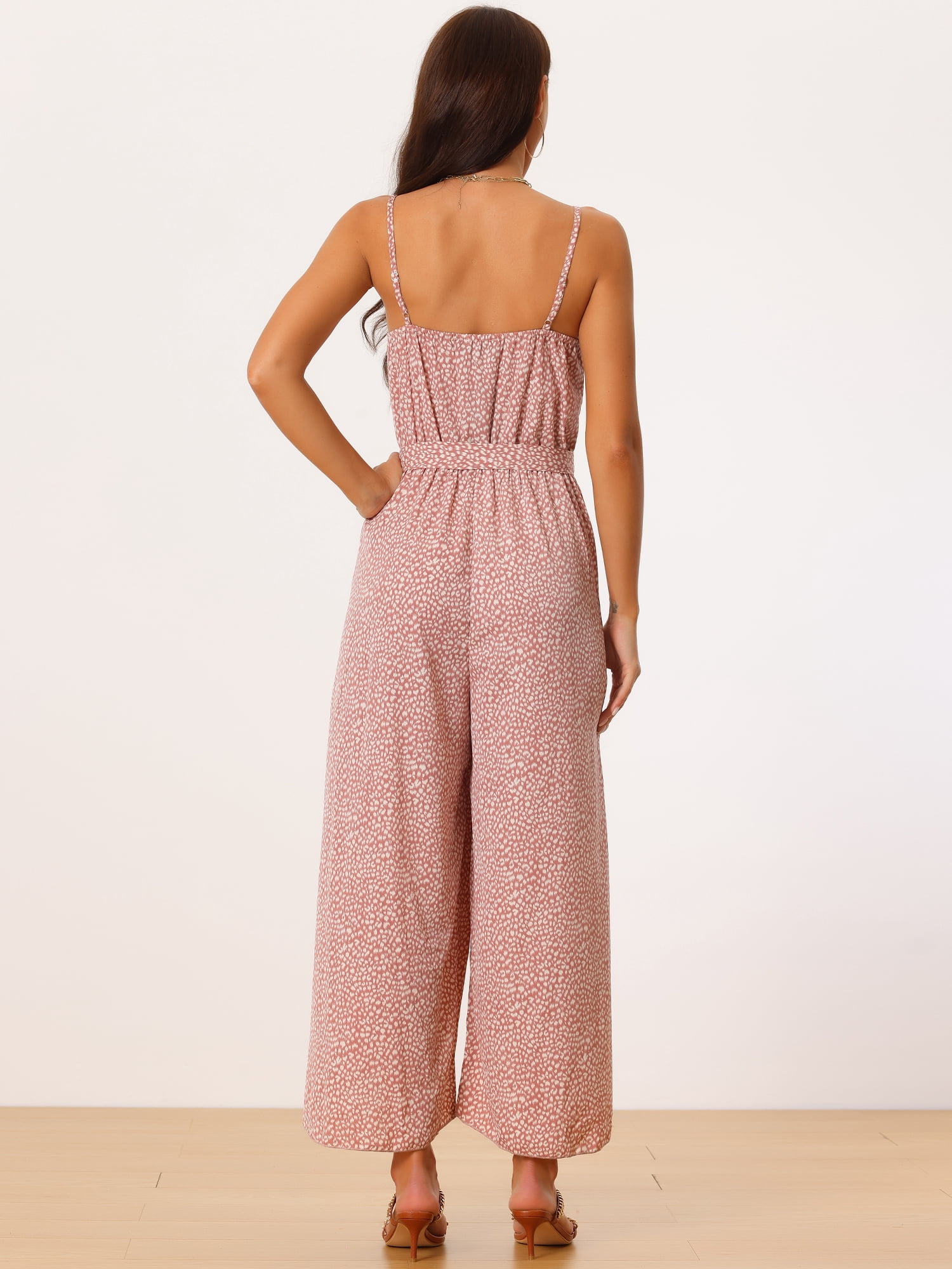 DARING DIVA Women's Summer Spaghetti Straps Sleeveless V Neck Jumpsuit L Dusty Pink