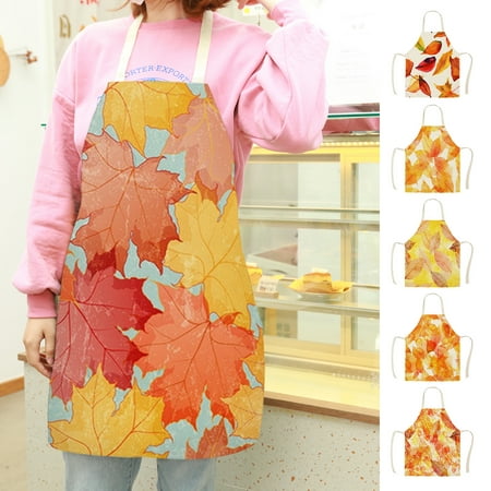 

Cooking Apron Soft Texture Waterproof Flax Maple Leaves Printed Chef Bib Kitchen Accessories