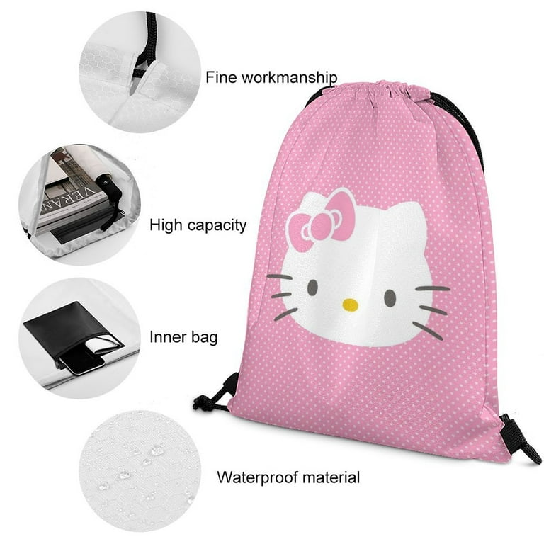 Hello Kitty Drawstring Backpack Water Resistant String Bag