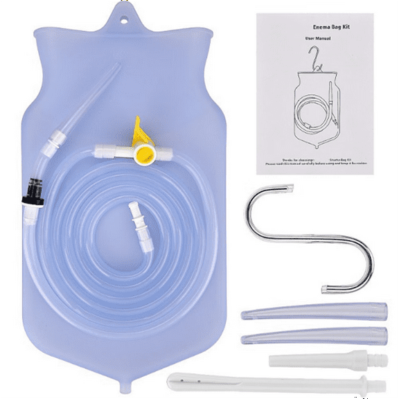 HDUYFYD Abyclean Non-Toxic Silicone Enema Bag Kit BPA and Phthalates Free Anal Douche for Colon Cleansing with Hose(2 Quart Transparent)