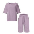 thumbnail image 4 of Sakmal Cotton Linen Shorts Sets for Women High Waisted Straight Leg Bermuda Plus Szie 2 Piece Outfits Purple Solid Comfy Shorts for Women M, 4 of 5
