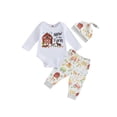 thumbnail image 2 of Yunliwuli Baby Boys Pants Set, Long Sleeve Crew Neck Letters House Print Romper with Animal Print Sweatpants and Hat Fall Outfit, 2 of 10