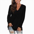 thumbnail image 2 of Towmus Tunic Tops for Women Long Sleeve Fall Tops V Neck Basic Shirts Solid Color T Shirt Loose Casual Fall Blouse Black Tees, 2 of 6