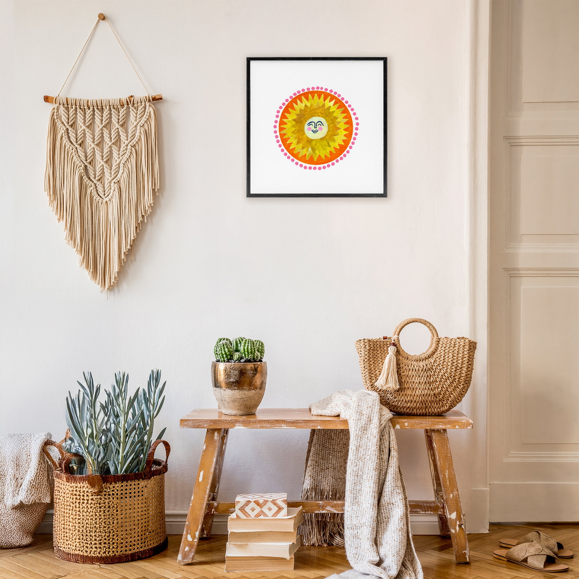 Stupell Industries Yellow & Orange Smiling Sun Black Framed Giclee Art, design by Katherine Herrell Studio