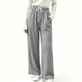 thumbnail image 4 of Sunnin Womens Waffle Knit Lounge Pants Drawstring Elastic Waist Slant Pockets Relaxed Straight Leg Trousers, 4 of 9