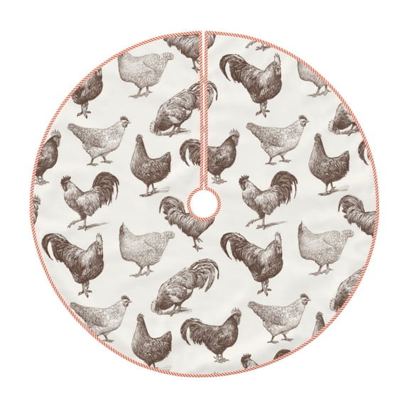 Xecao Chickens Pattern Christmas Tree Skirt Round Xmas Tree Mat Base Cover for Holiday Home Decorations-30"