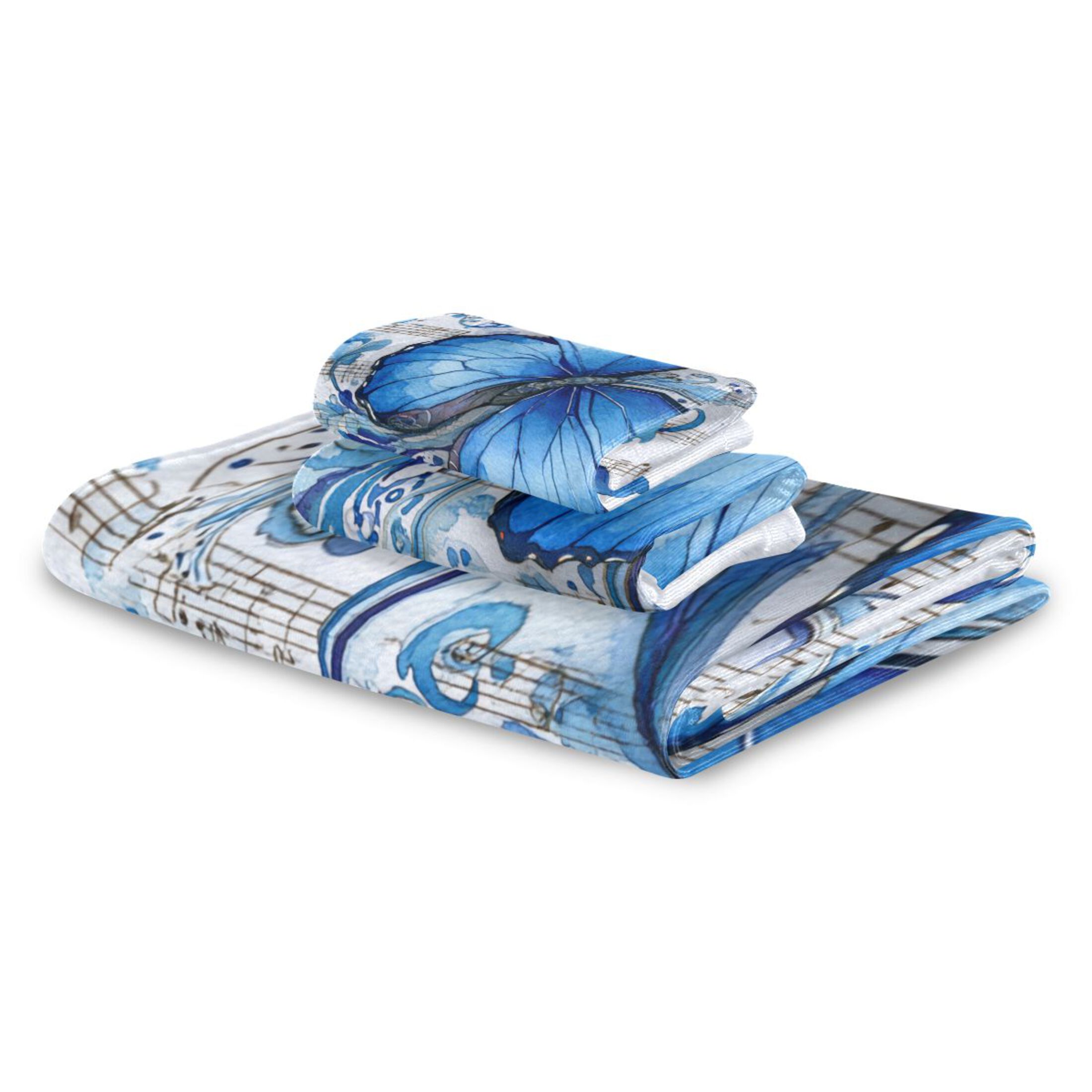 3 Sizes of Towel Sets Including Bath Towel Hand Towel and Washcloth for Daily Use Fantasy Butterfly on Sheet Music