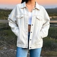 thumbnail image 4 of MaFYtyTPR Women Denim Jackets Casual Long Sleeve Button Front Trucker Coat Oversized Jean Coat with Pockets Z-White L, 4 of 7