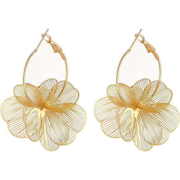 Aretes Colgantes de Flores para Mujer Llamativos de Moda Arete de Aro Aretes Colgantes Florales Joyería