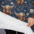 thumbnail image 3 of Oversized Wearable Blanket Hoodie,Blue Highland Cow Flower Pattern Sherpa Blanket Hoodie with Super Pockets,Super Warm Fuzzy Pullover for Women & Men, 3 of 6