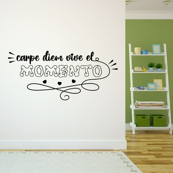 Spanish Wall Decals for Boys Bedroom - Carpe diem vive el momento Inspirational Phrase about Moments in Spanish Home Wall Sticker - Size: 10 In x 5 In