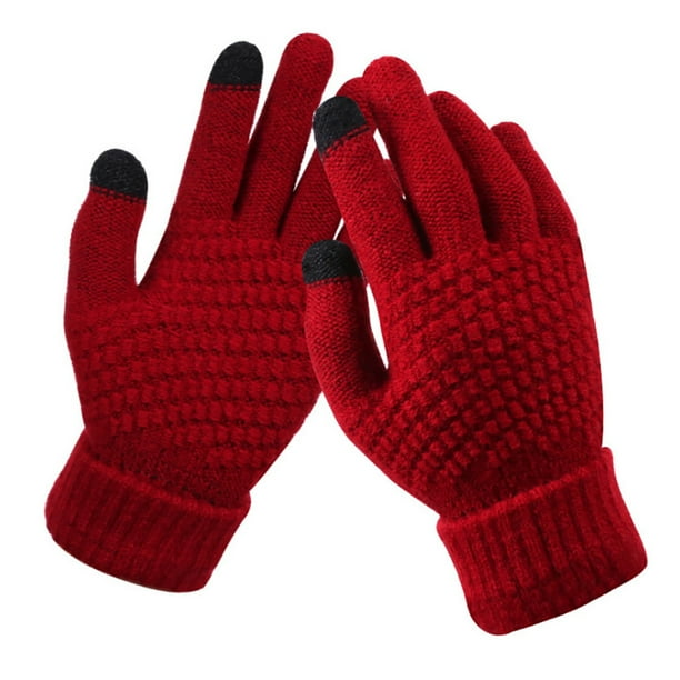 Qarigey Guantes tejidos de lana de Cachemira para mujer, guantes gruesos cálidos de invierno para pantalla táctil, mitones sólidos guantes y mitones Rojo Qarigey AP000827-01