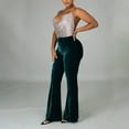 thumbnail image 5 of XFLWAM Velvet Flare Pants for Women High Waisted Casual Business Long Pants Bell Bottom Front Seam Slacks Green M, 5 of 9