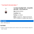 thumbnail image 2 of Low Beam Headlight Bulb - Compatible with 2005 - 2010 Pontiac G6 2006 2007 2008 2009, 2 of 2