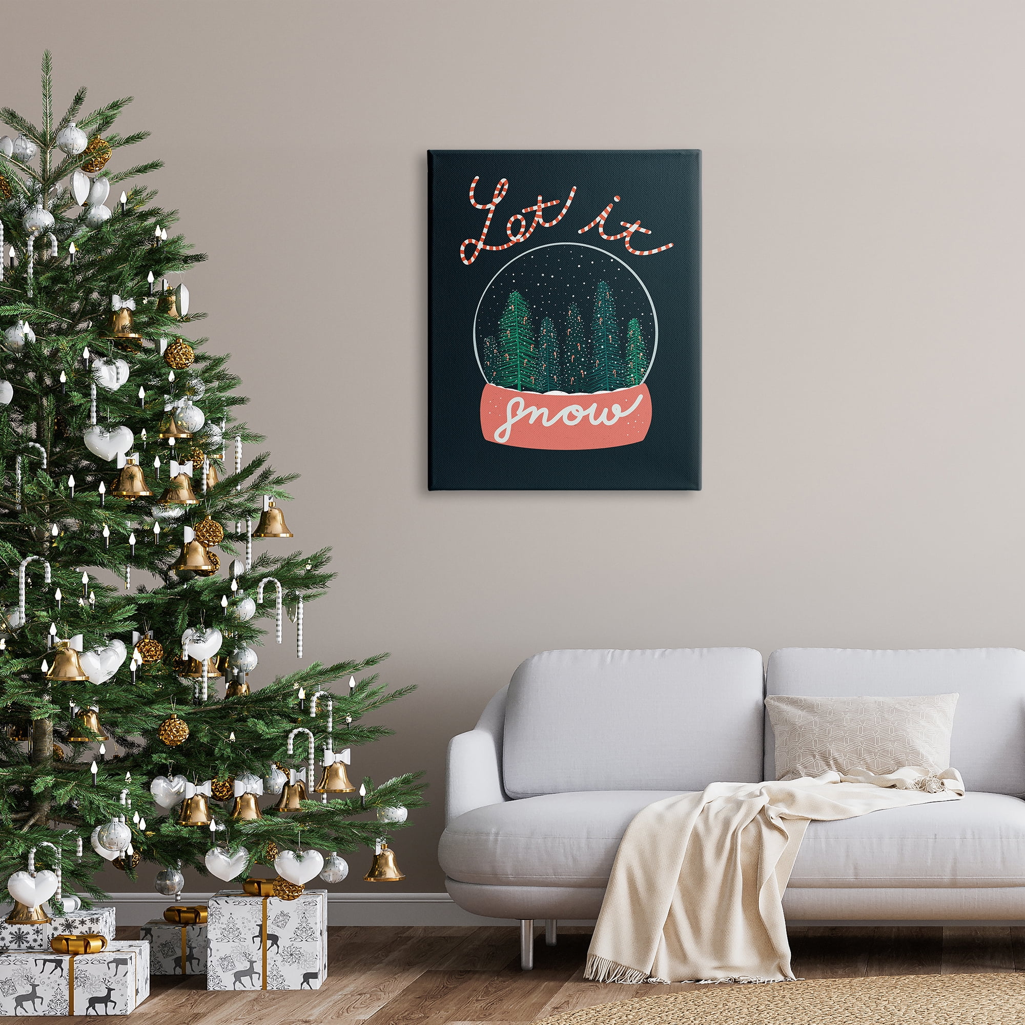 Stupell Industries Let It Snow Seasonal Winter Globe Candy Cane Text Graphic Art Gallery Wrapped Canvas Print Wall Art, Design by Dominika Godette