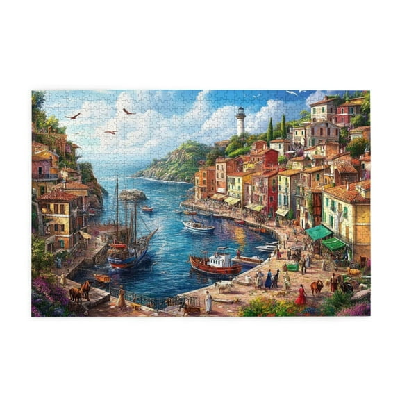 500 Piece Mediterranean Harbor Jigsaw Puzzle Adult Puzzle Challenging And Relaxing Brain Teaser Unique Artwork Home Decor Gift For Puzzle Lovers