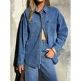 thumbnail image 2 of EMMIOL Women's Y2K Oversized Denim Shirt Jacket Long Sleeve Button Down Distressed Jean Blouse 2026 Spring Trendy Casual Denim Top, 2 of 6